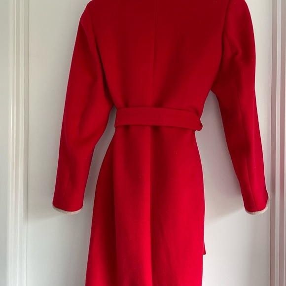 New Designer Red woolen blended Winter coat - Picture 5 of 7